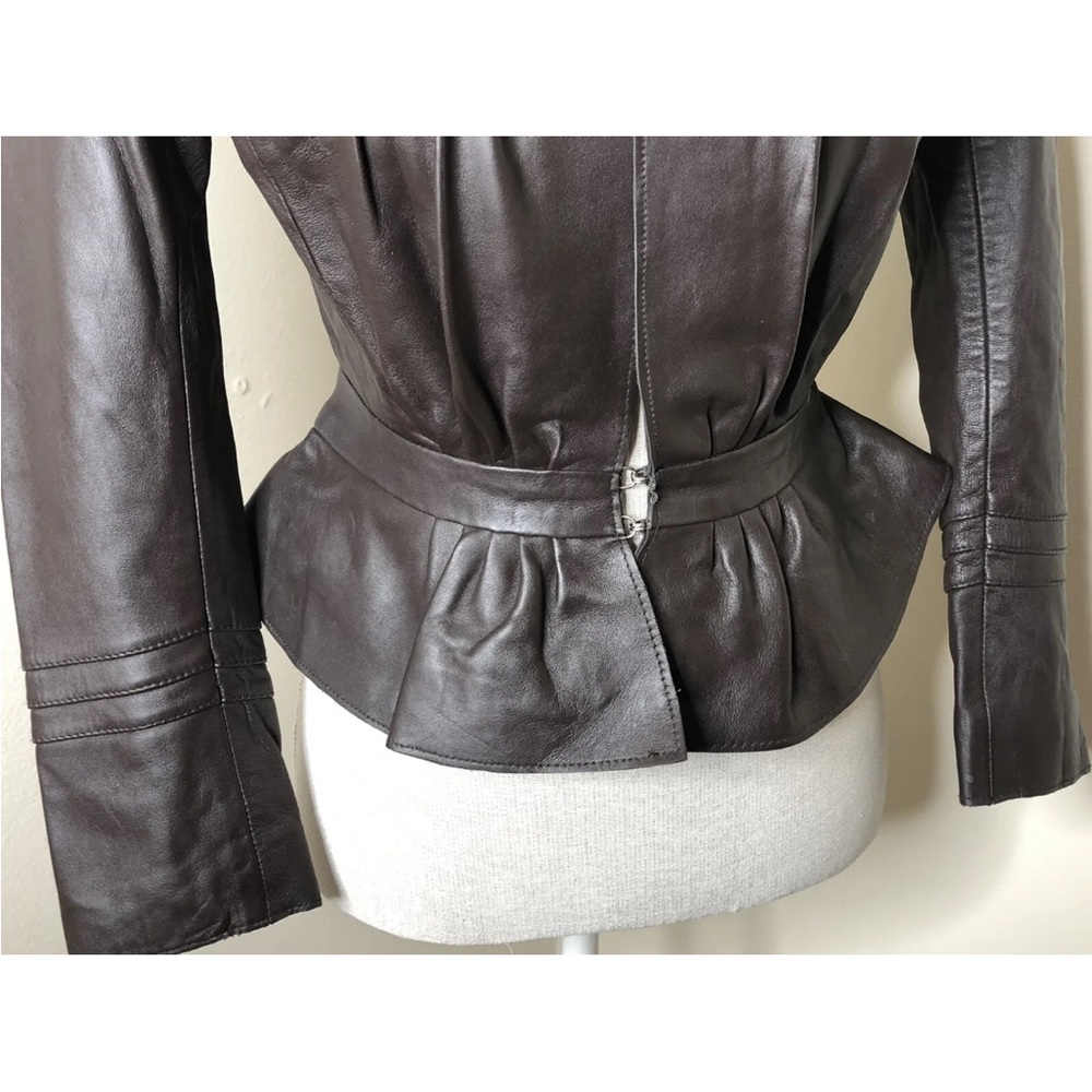 AllSaints XS 6 8 Fitted Leather Jacket Peplum Steampunk Victoriana Brown Whitby - Picture 4 of 9